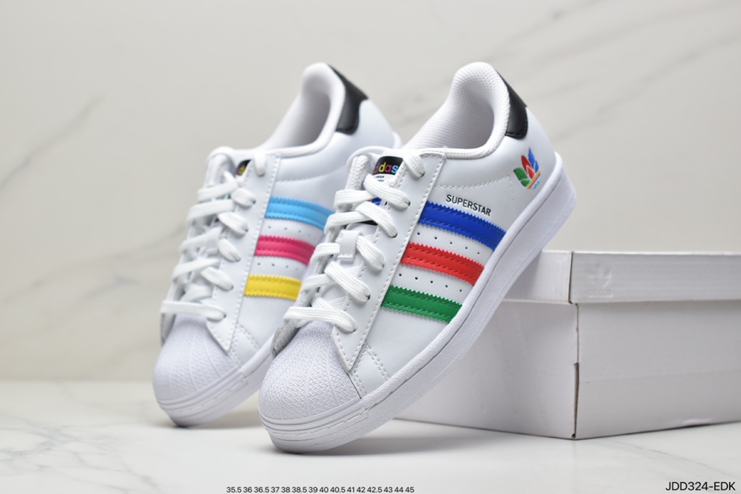 Adidas Originals Superstar White Colorful Love Shell Head Classic Versatile Casual Sports Small White Sneakers FU9519