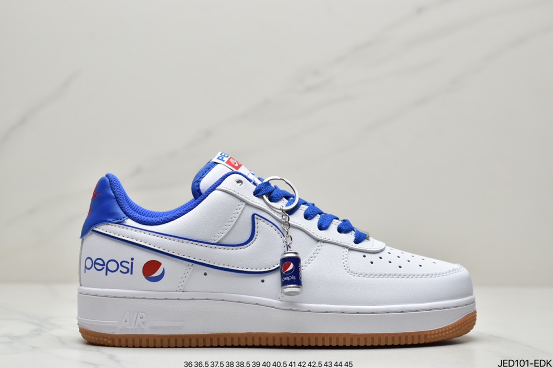 150 真标Nike Air Force1 Low 百事可乐联名！空军一号休闲鞋 冰爽透气，清凉一夏！公司级 原装级别 原楦头原纸板 原厂百事翻盖盒 内置Sole全掌气垫 生胶耐磨大底 打造纯正空军版型 专注外贸渠道 原厂中底钢印、拉帮完美（附送百事可乐1：12.5仿真纪念模型一个） 货号：315122-201 尺码：36 36.5 37.5 38 38.5 39 40 40.5 41 42 42.5 43 44 45 ID:JED101-EDK