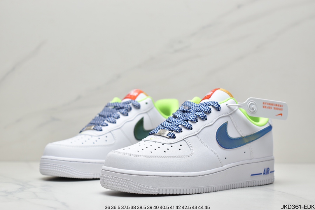 160 公司级Nike Air Force 1 Low（GS）白绿蓝 空军一号板鞋 DQ7767-100