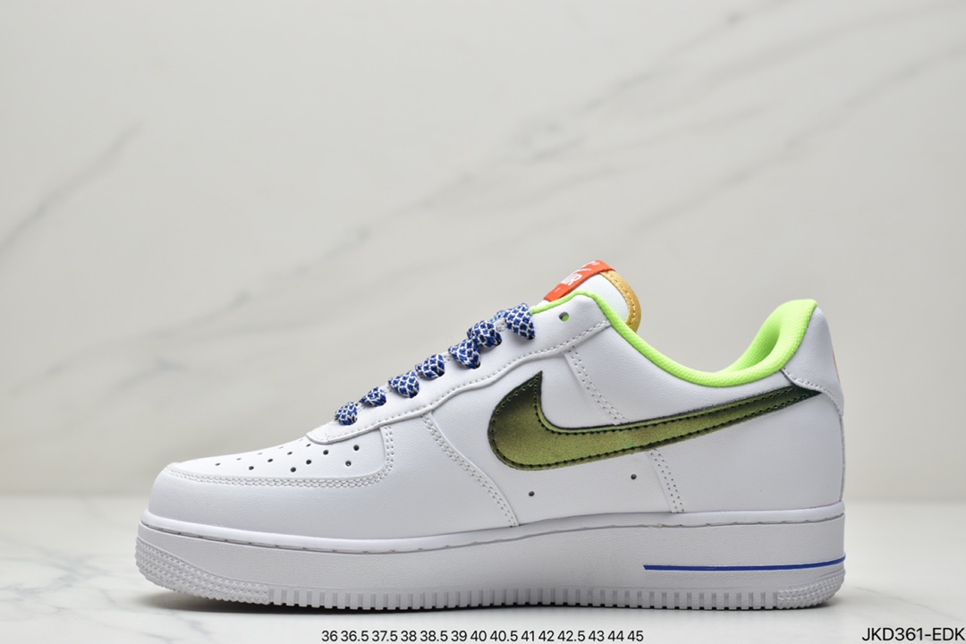 160 公司级Nike Air Force 1 Low（GS）白绿蓝 空军一号板鞋 DQ7767-100