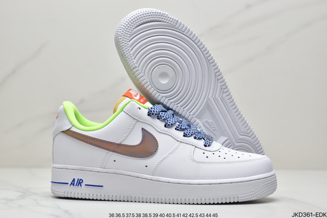 160 公司级Nike Air Force 1 Low（GS）白绿蓝 空军一号板鞋 DQ7767-100