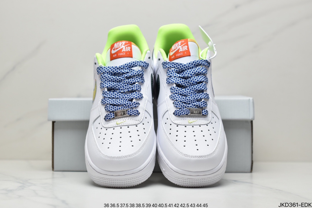 160 公司级Nike Air Force 1 Low（GS）白绿蓝 空军一号板鞋 DQ7767-100