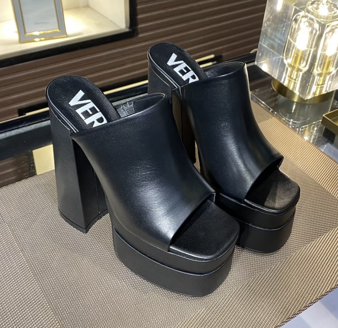 35-43 yardas, fábrica Versace super tacones altos, piel de vaca de tela, forro de piel de oveja de a