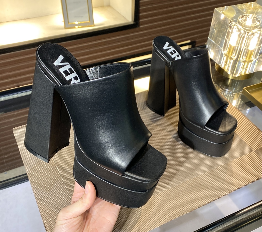 35-43 yardas, fábrica Versace super tacones altos, piel de vaca de tela, forro de piel de oveja de a