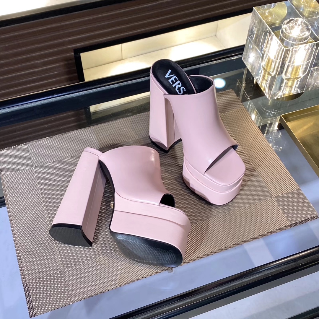35-43 yardas, fábrica Versace super tacones altos, piel de vaca de tela, forro de piel de oveja de a