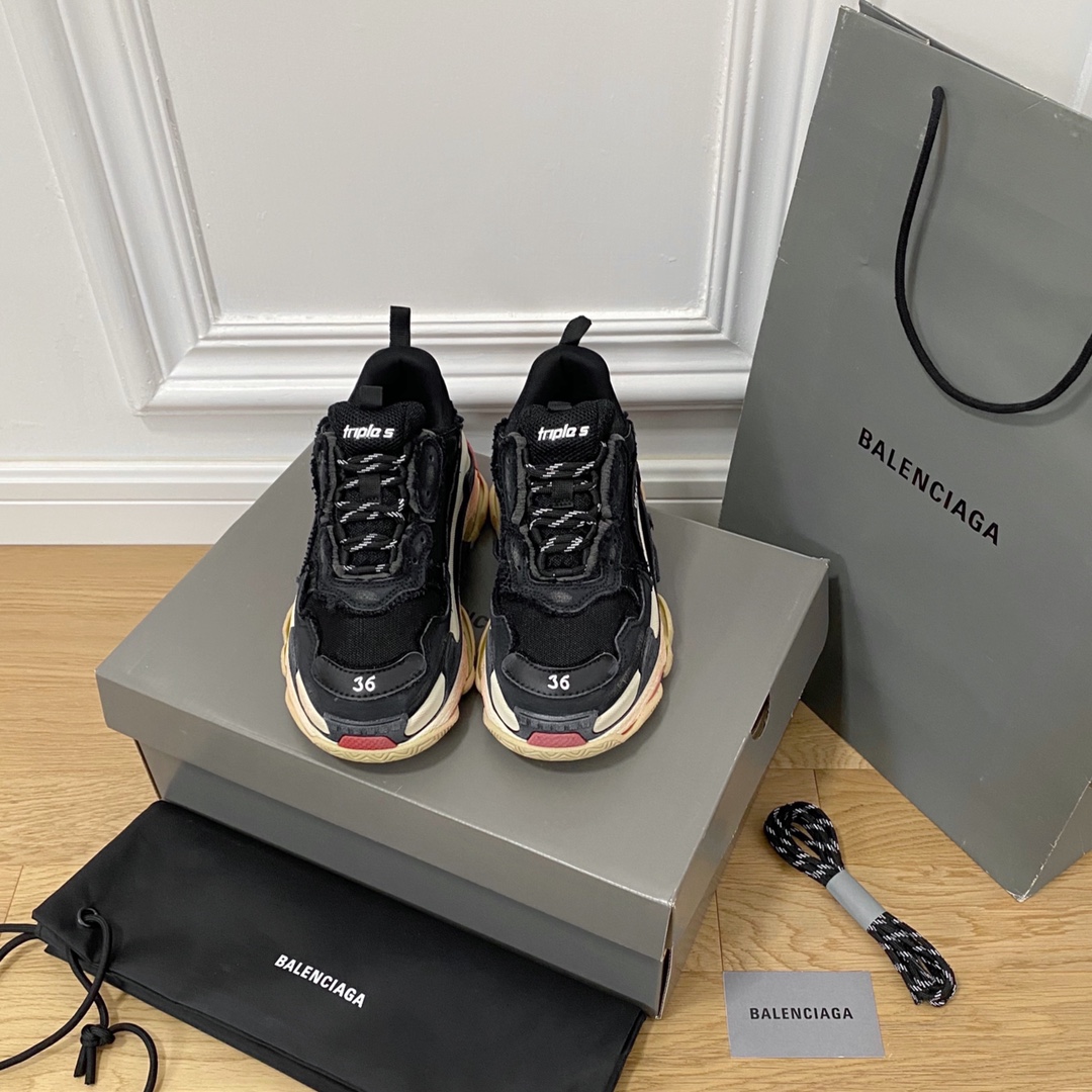 Balenciaga negro y rojo · Balenciaga 2022ss nuevo nuevo color trile s zapatillas de deporte estilo DIY zapatos viejos p…