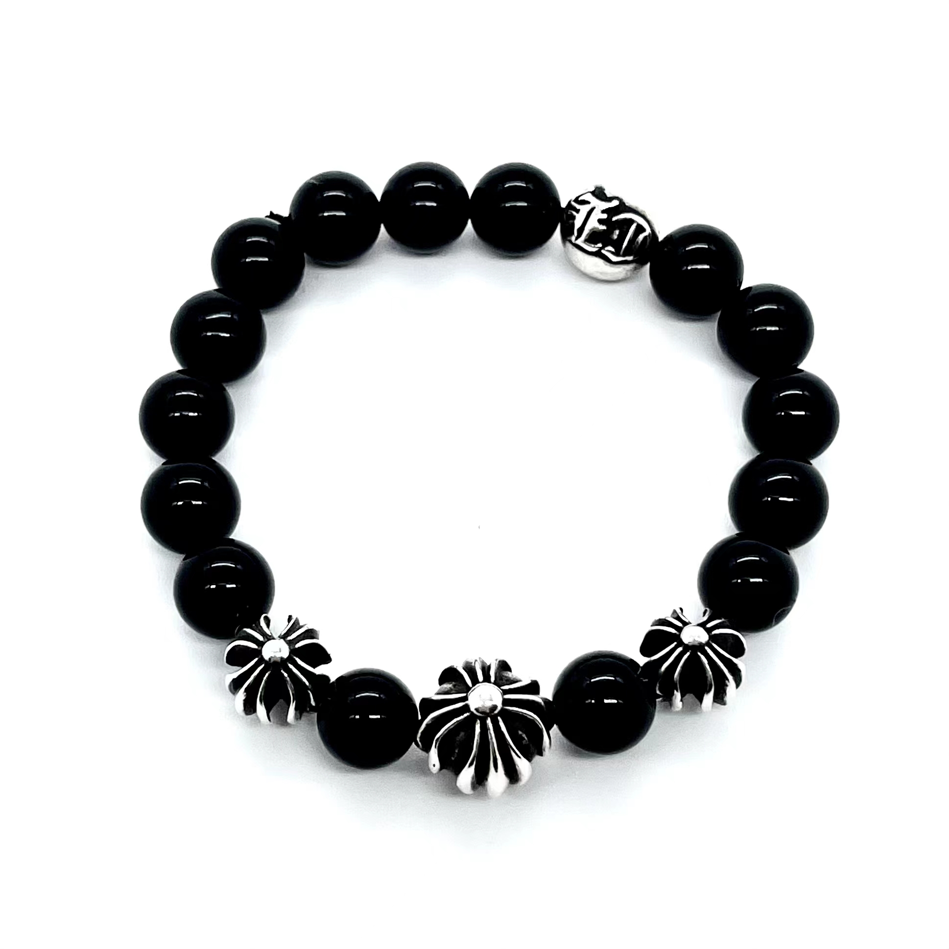 NO:110042,Croxin 4 Silver Bead Obsidian Bracelet Specification: 8mm Number: 300600, jewelry quality, chrome hearts, bracelet19860909克罗心4银珠黑曜石手链 规格:8mm 编号:300600,饰品精品,chrome hearts,bracelet,Jewelry