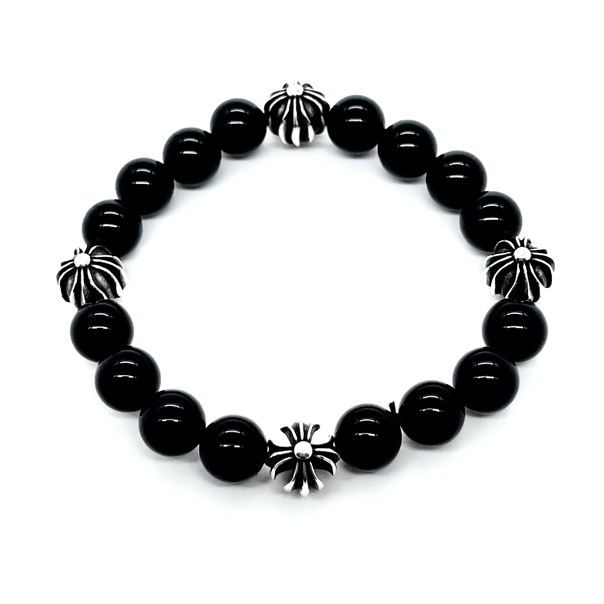Chrome Hearts 𝐂𝐡𝐫𝐨𝐦𝐞 𝐡𝐞𝐚𝐫𝐭𝐬 克罗心4银珠黑曜石手链