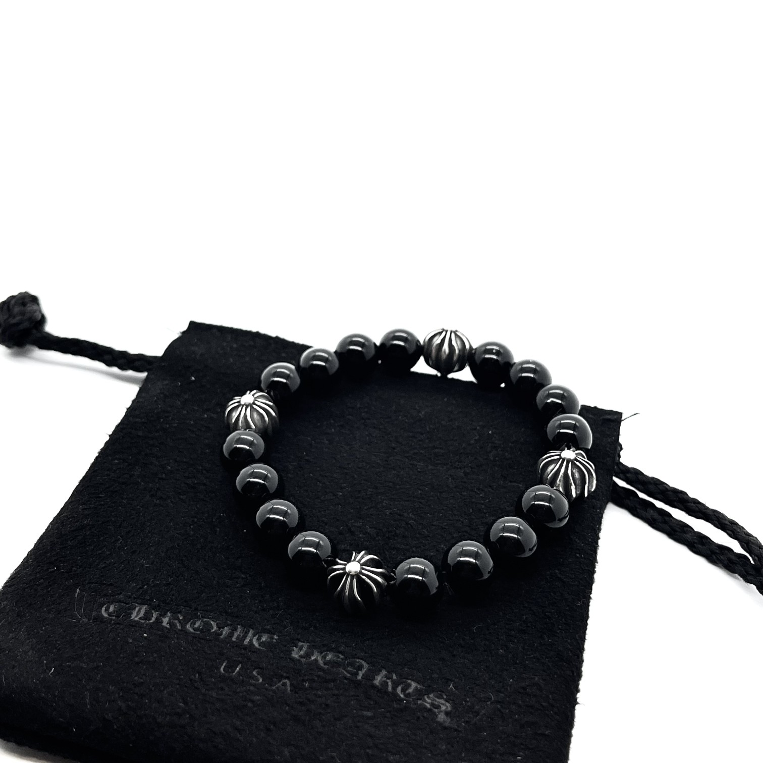 Chrome Hearts 𝐂𝐡𝐫𝐨𝐦𝐞 𝐡𝐞𝐚𝐫𝐭𝐬 克罗心4银珠黑曜石手链