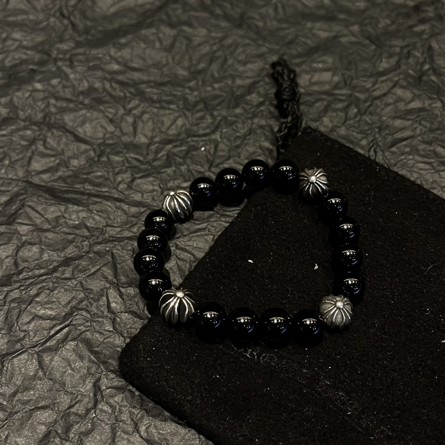 Chrome Hearts 𝐂𝐡𝐫𝐨𝐦𝐞 𝐡𝐞𝐚𝐫𝐭𝐬 克罗心4银珠黑曜石手链