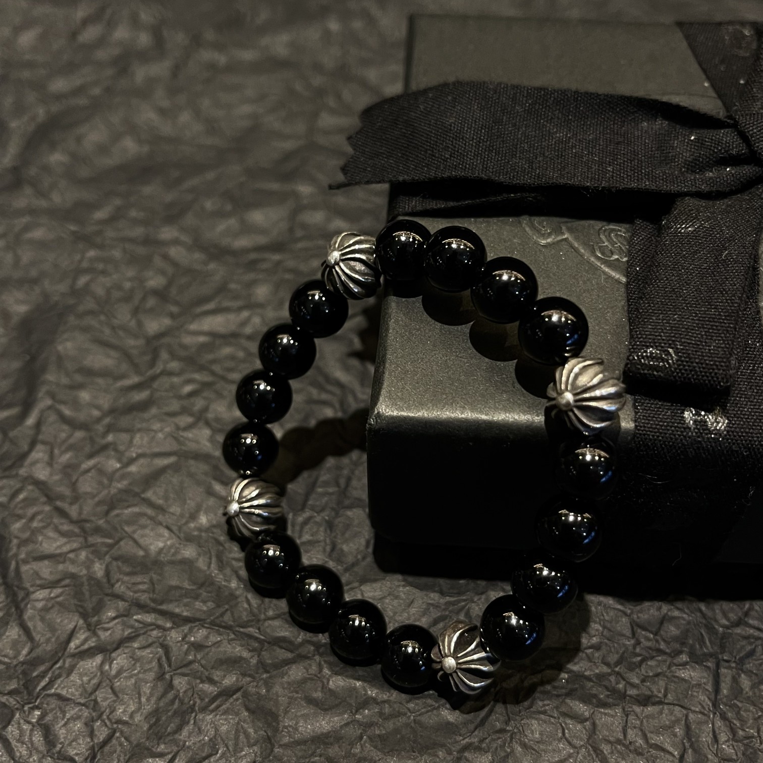 Chrome Hearts 𝐂𝐡𝐫𝐨𝐦𝐞 𝐡𝐞𝐚𝐫𝐭𝐬 克罗心4银珠黑曜石手链