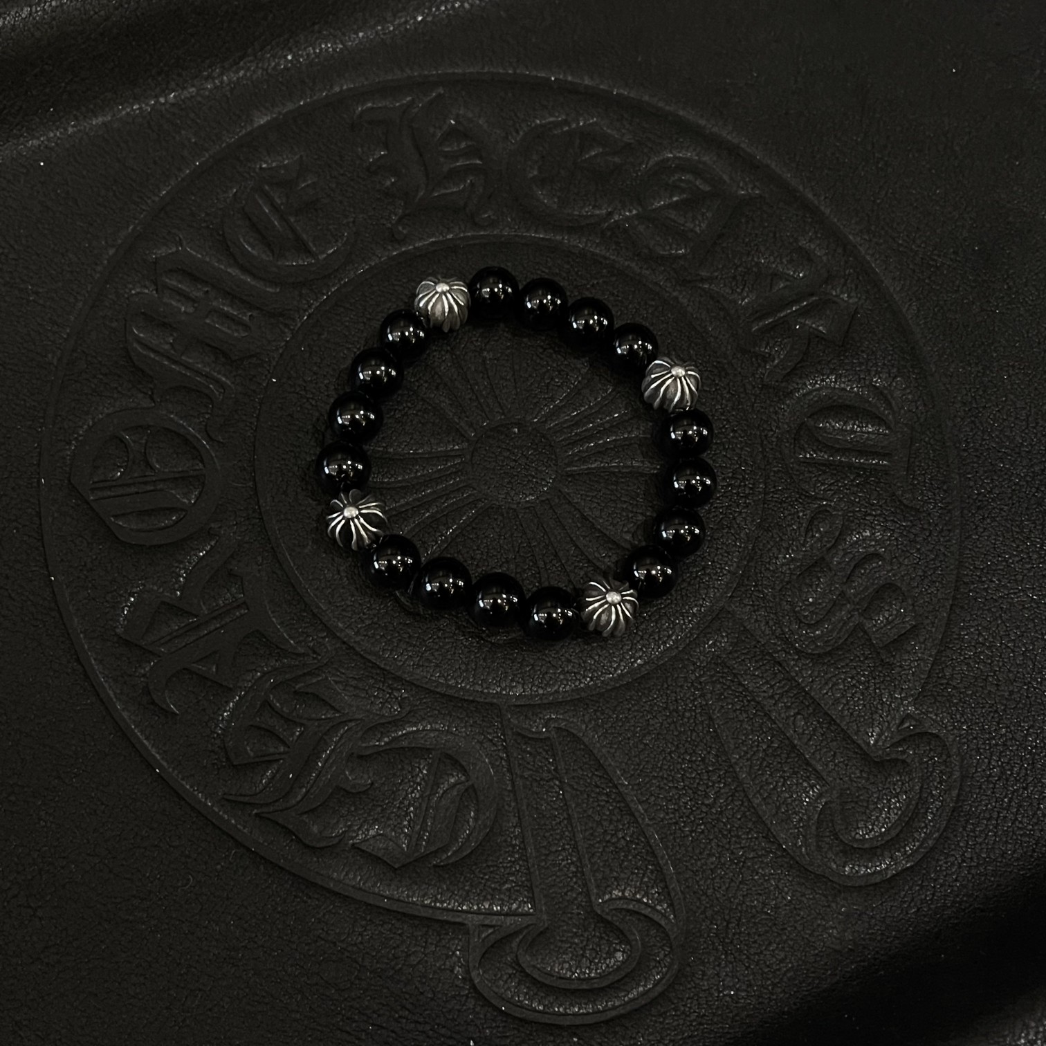 Chrome Hearts 𝐂𝐡𝐫𝐨𝐦𝐞 𝐡𝐞𝐚𝐫𝐭𝐬 克罗心4银珠黑曜石手链