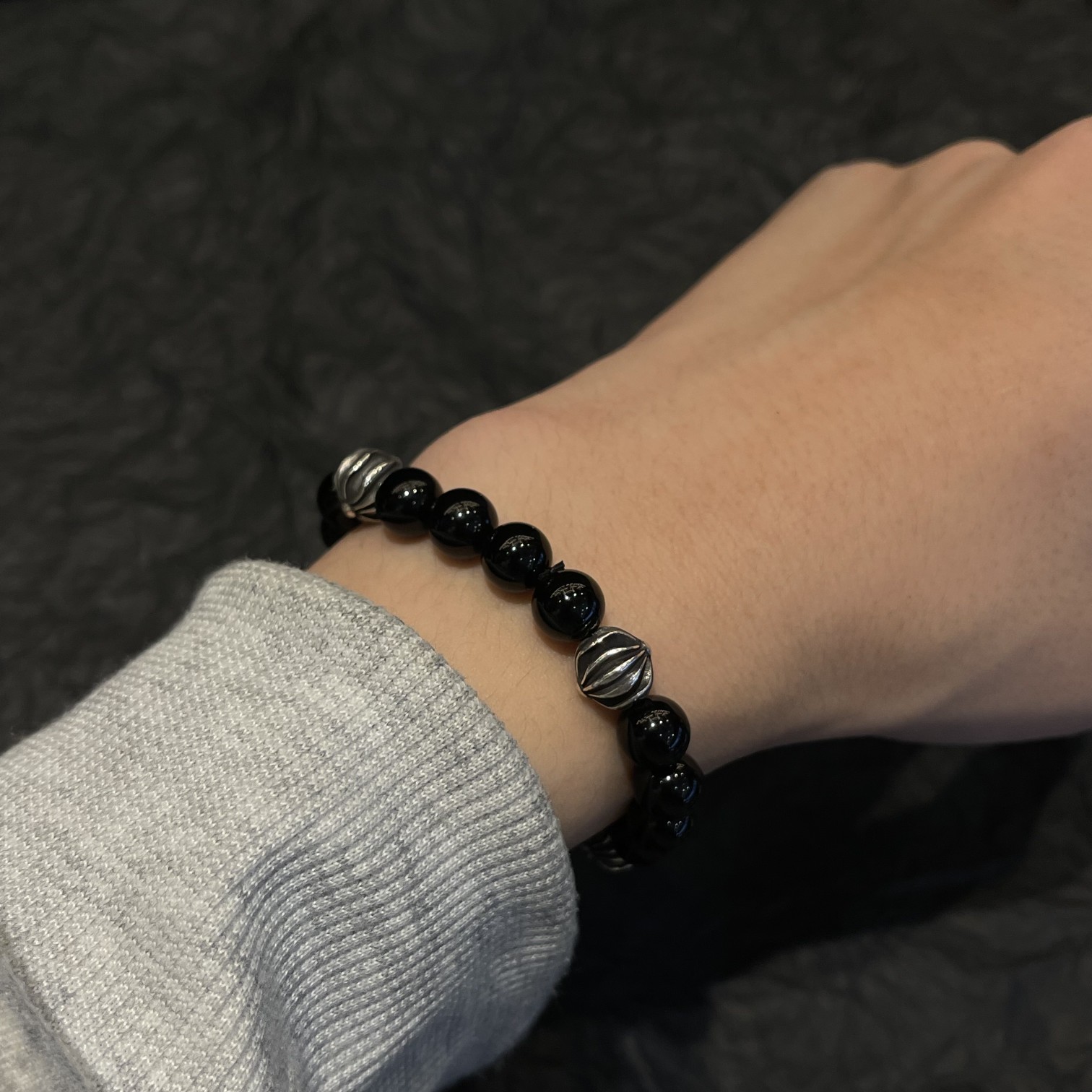 Chrome Hearts 𝐂𝐡𝐫𝐨𝐦𝐞 𝐡𝐞𝐚𝐫𝐭𝐬 克罗心4银珠黑曜石手链