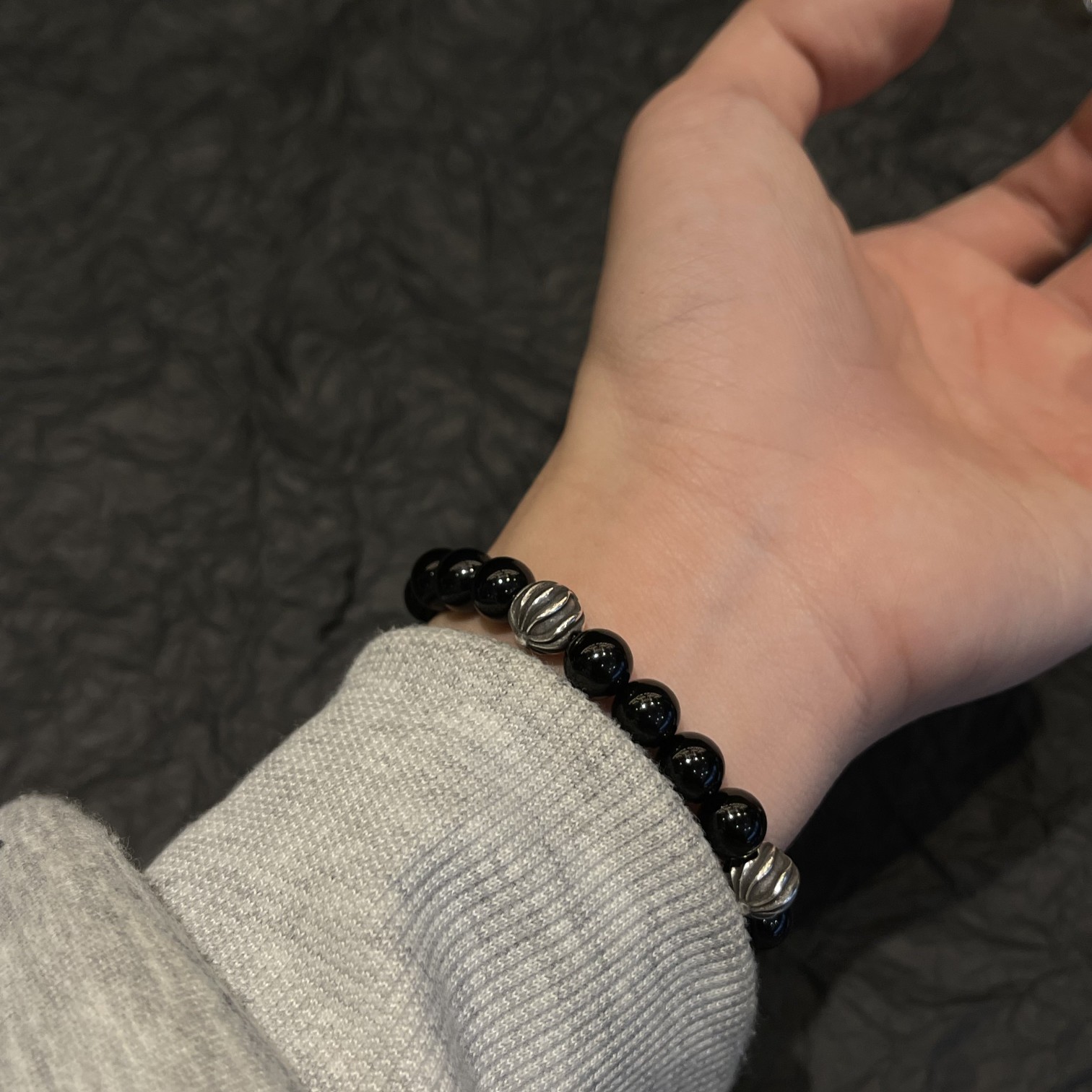 Chrome Hearts 𝐂𝐡𝐫𝐨𝐦𝐞 𝐡𝐞𝐚𝐫𝐭𝐬 克罗心4银珠黑曜石手链