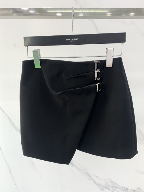 Saint Laurent Black Irregular Mini Skirt with Metal Hook Detail 1 Saint Laurent Black Irregular Mini Skirt with Metal Hook Detail