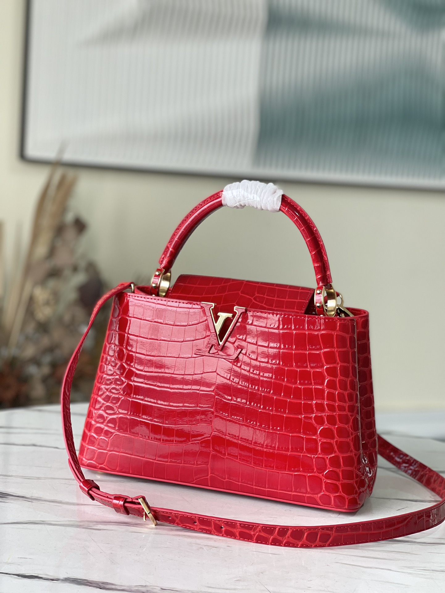 High Quality Designer
 Louis Vuitton LV Capucines Store
 Bags Handbags Red Crocodile Leather Goat Skin Sheepskin N93419