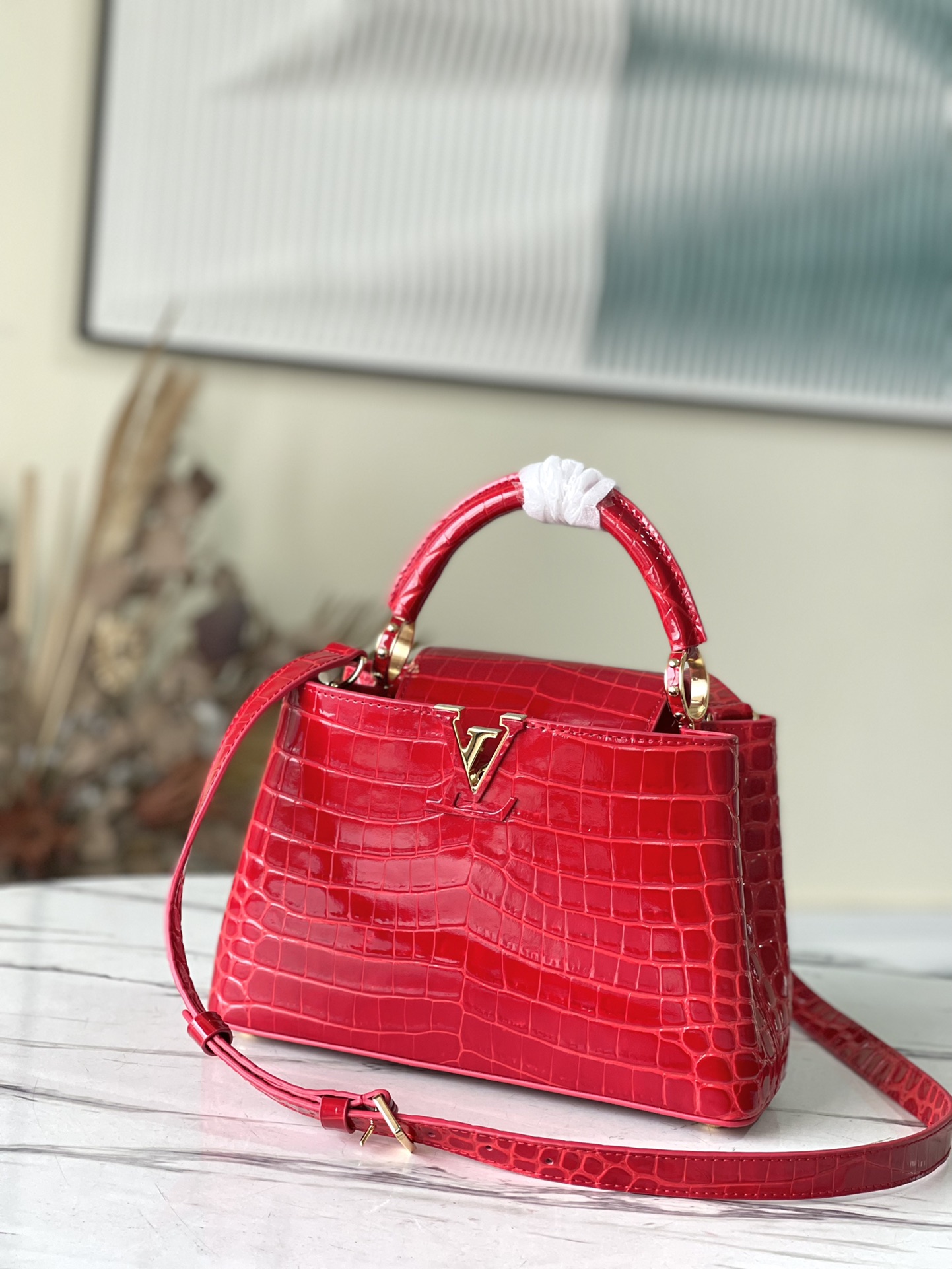 Knockoff Highest Quality
 Louis Vuitton LV Capucines Bags Handbags Red Crocodile Leather Goat Skin Sheepskin N93163