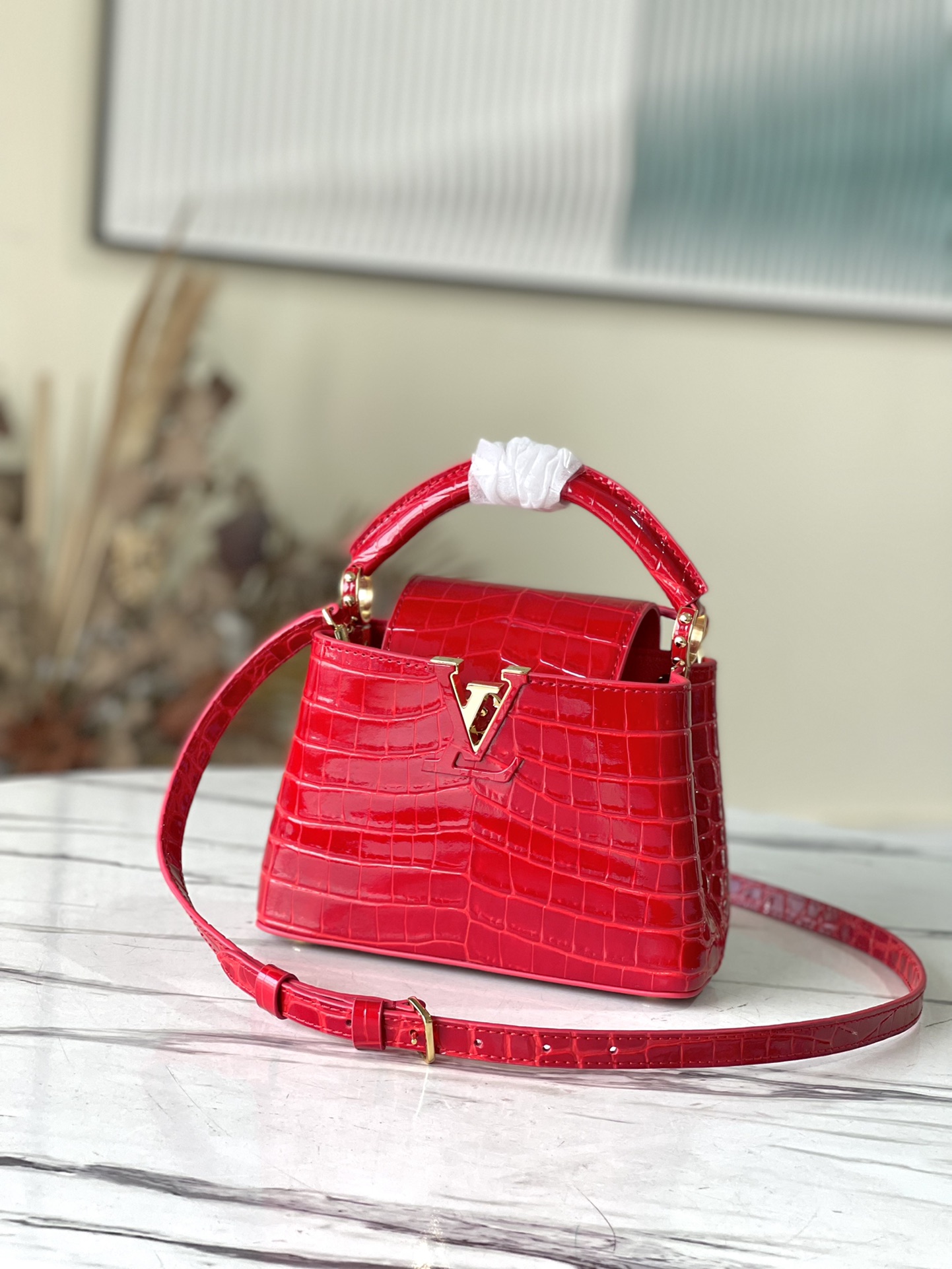 Louis Vuitton LV Capucines Bags Handbags Red Crocodile Leather Goat Skin Sheepskin Mini N94227
