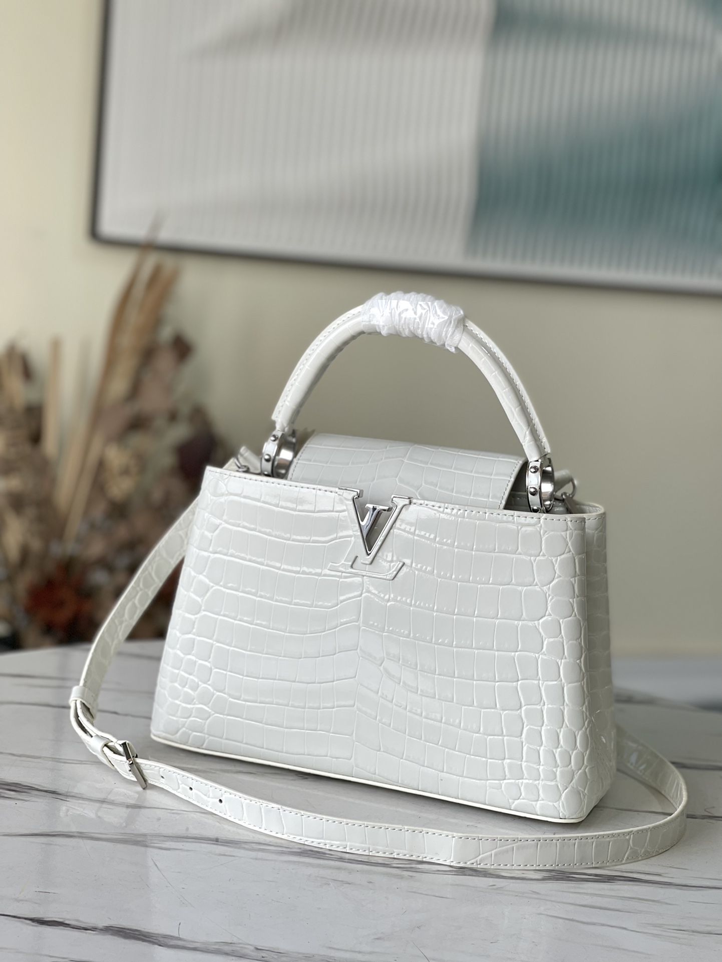 Louis Vuitton LV Capucines Shop
 Bags Handbags White Crocodile Leather Goat Skin Sheepskin N93419