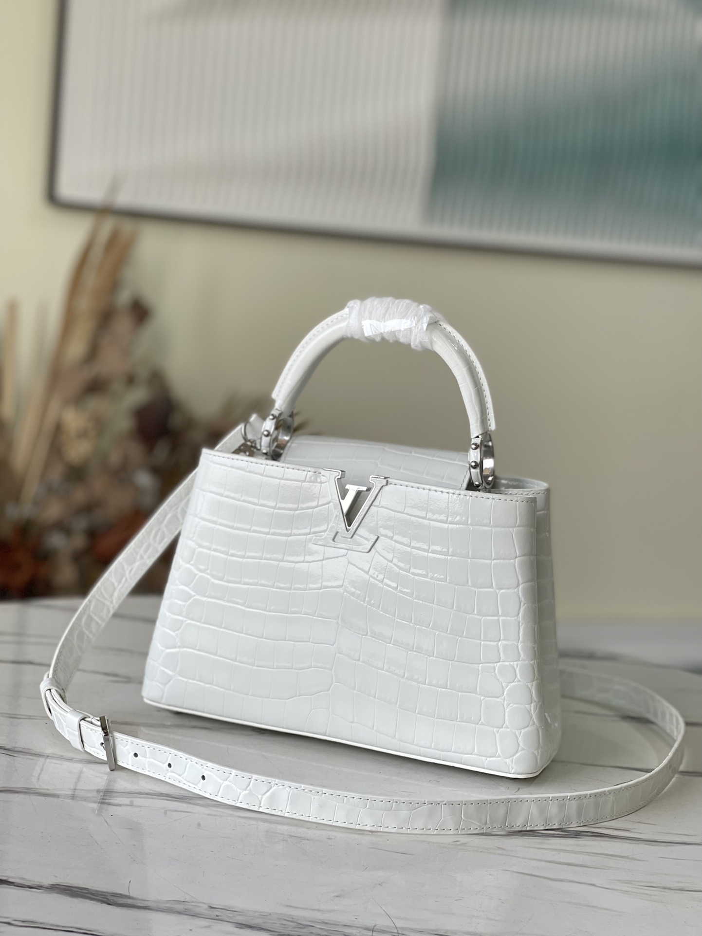 Louis Vuitton LV Capucines 1:1
 Bags Handbags White Crocodile Leather Goat Skin Sheepskin N93163