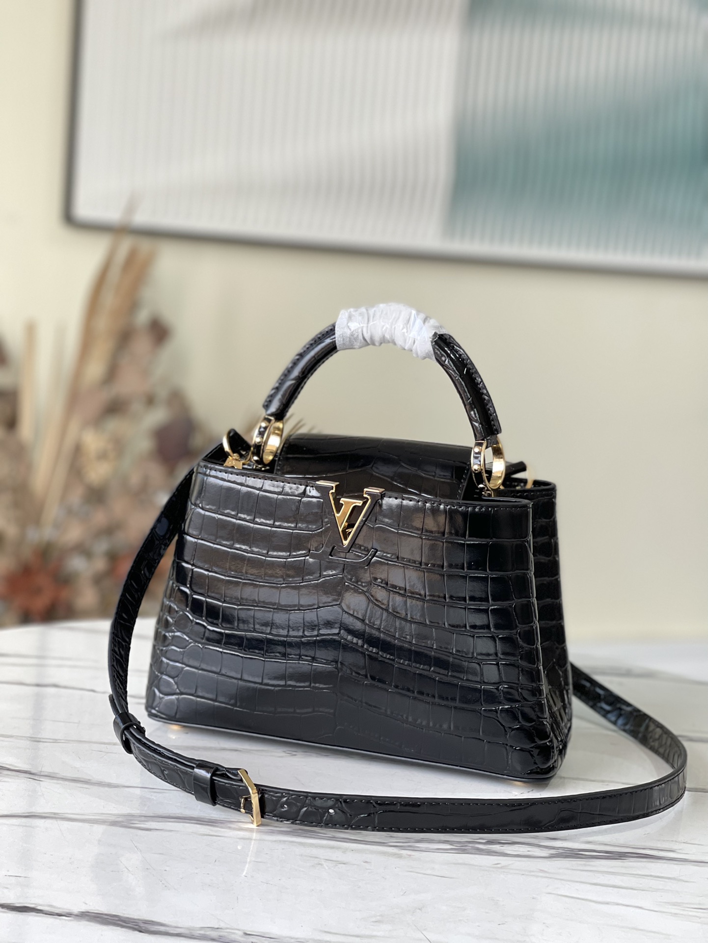 Louis Vuitton LV Capucines Bags Handbags Black Crocodile Leather Goat Skin Sheepskin N93163
