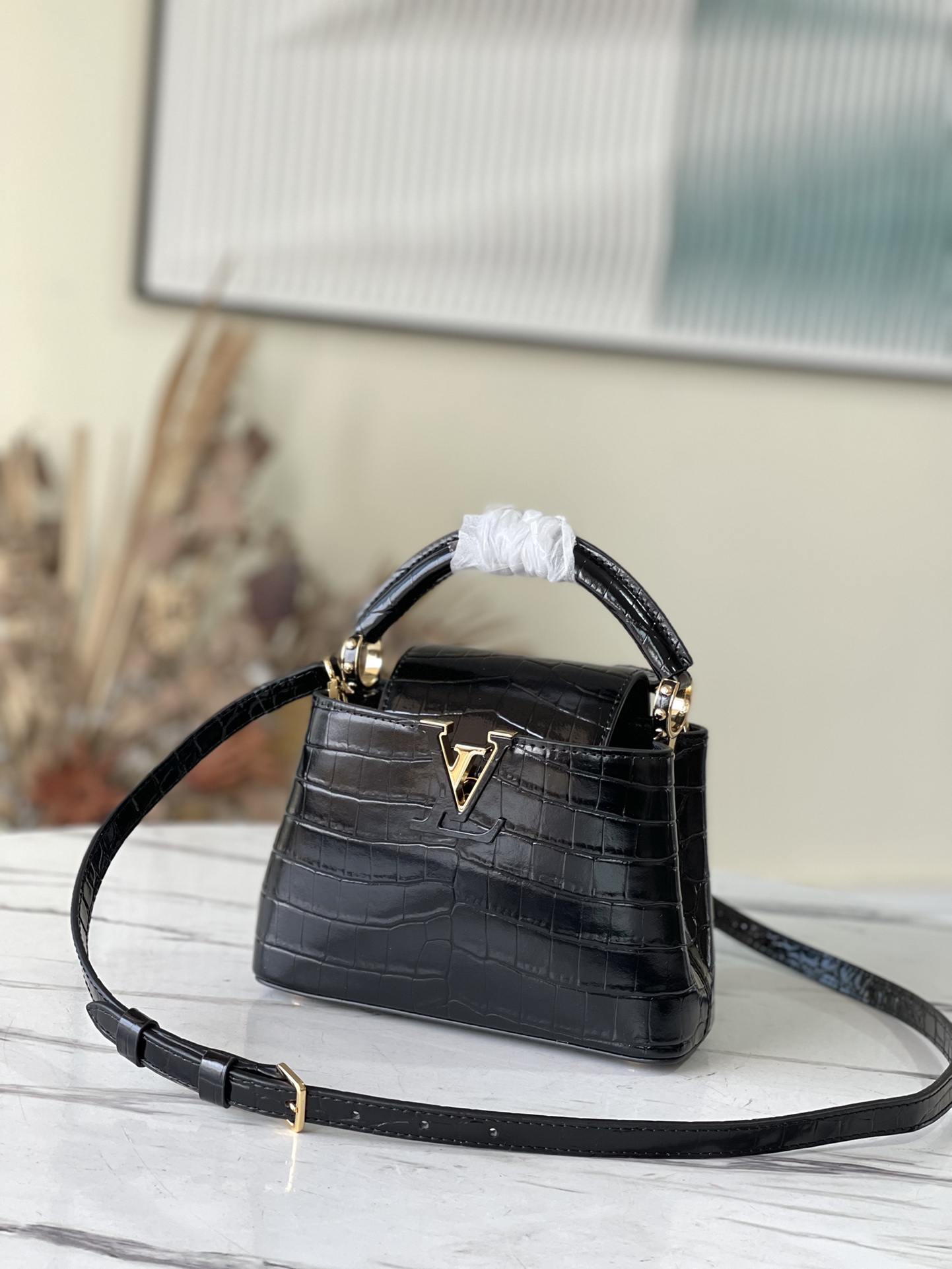 Louis Vuitton LV Capucines Cheap
 Bags Handbags Black Crocodile Leather Goat Skin Sheepskin Mini N94227