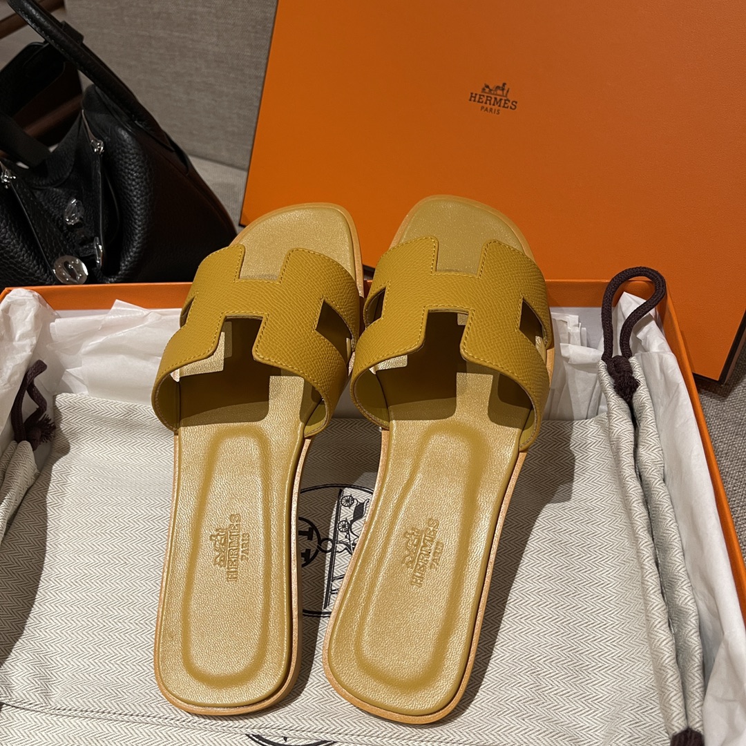 Hermes Shoes Slippers Genuine Leather