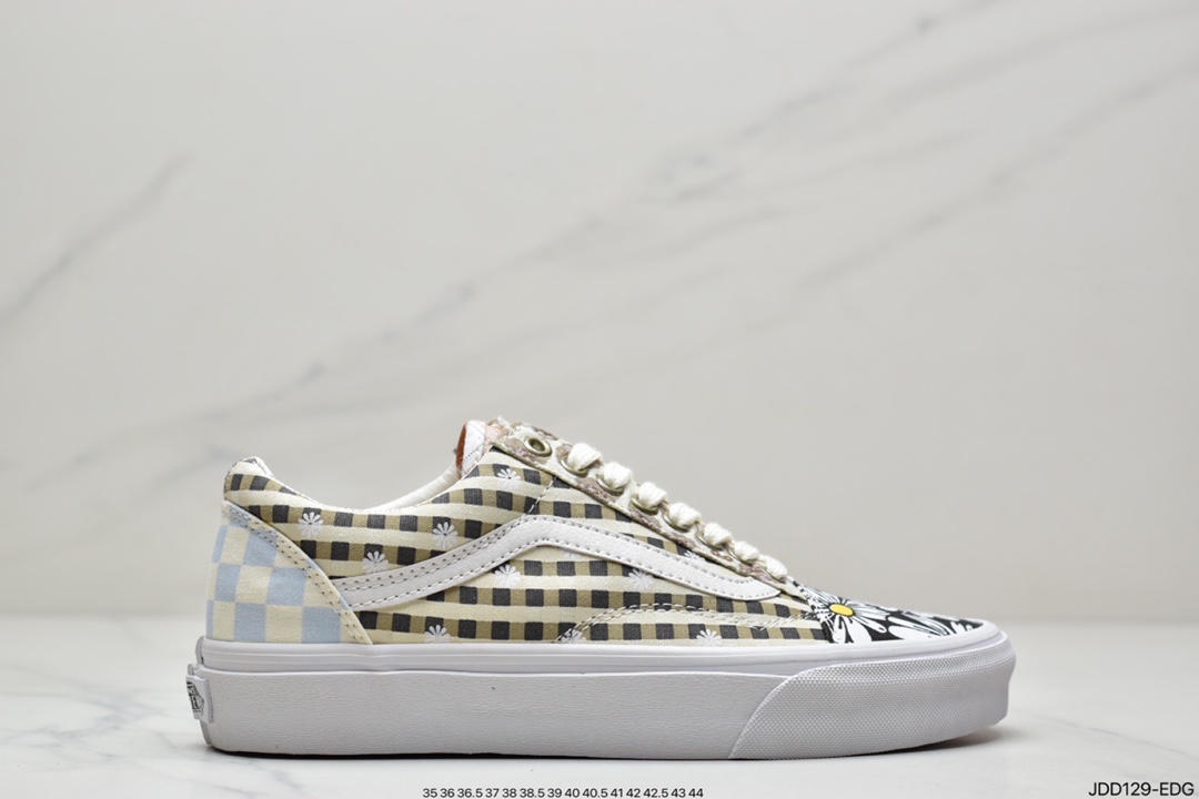 VANS Era retro limited cashew flower stitching asymmetric checkerboard retro canvas shoes