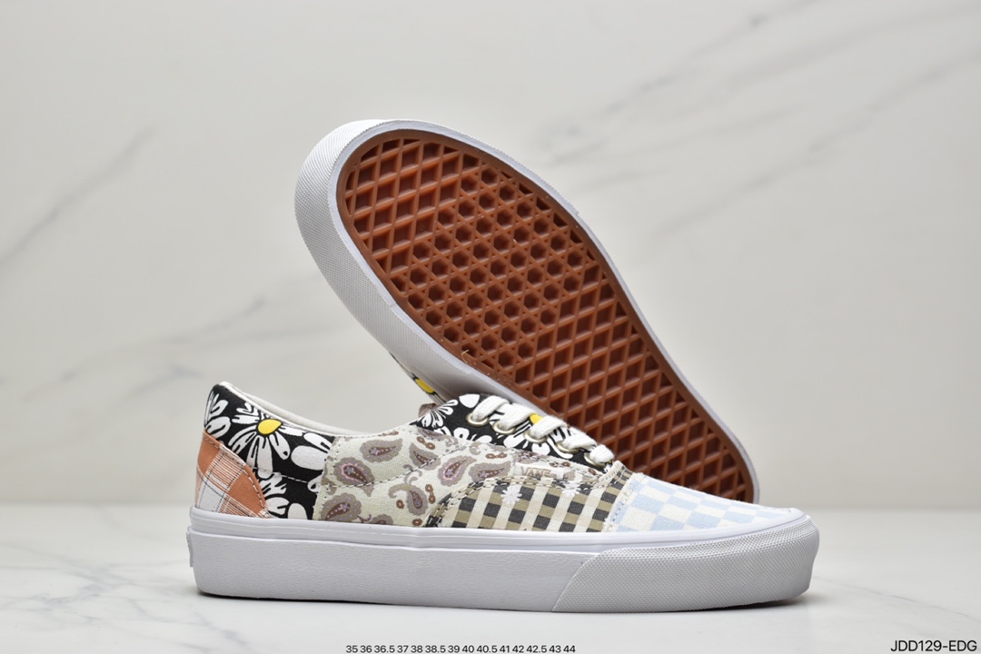 VANS Era retro limited cashew flower stitching asymmetric checkerboard retro canvas shoes