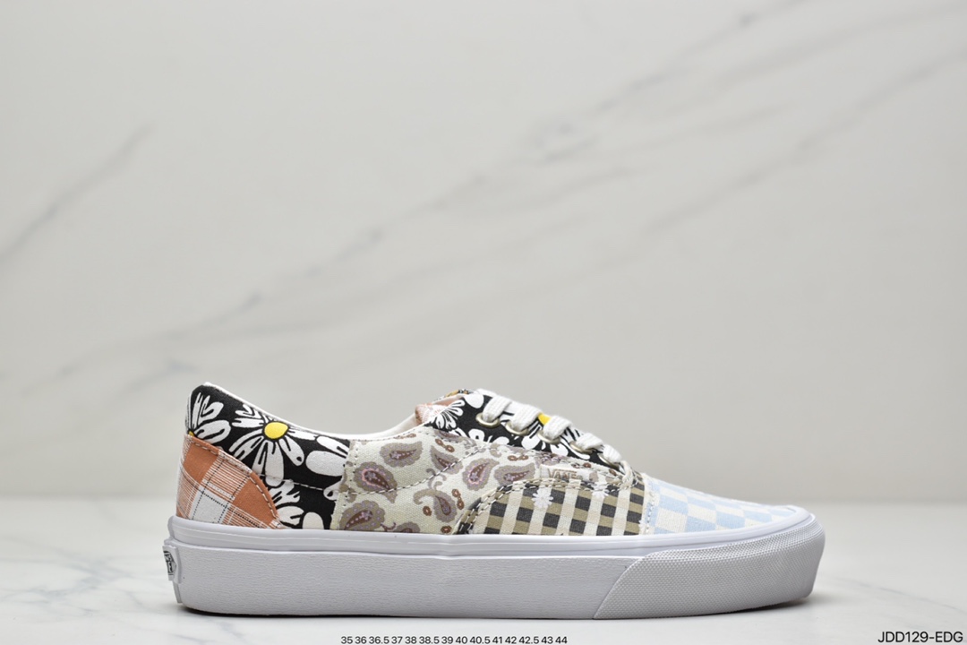 VANS Era retro limited cashew flower stitching asymmetric checkerboard retro canvas shoes