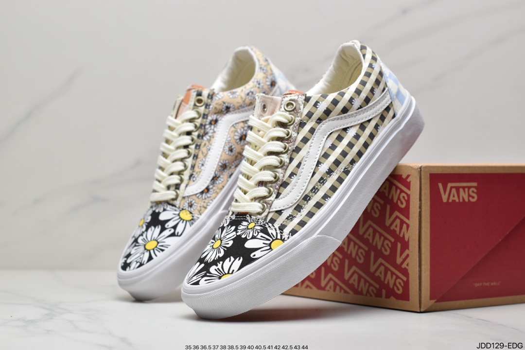 VANS Era retro limited cashew flower stitching asymmetric checkerboard retro canvas shoes