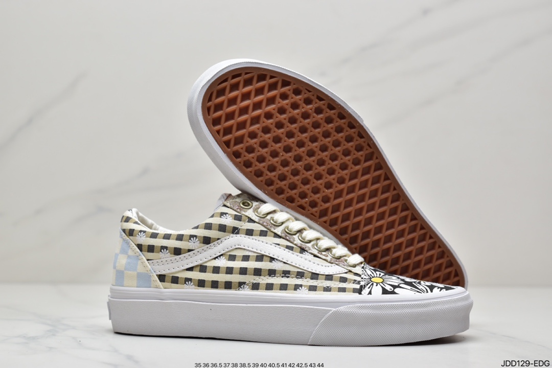 VANS Era retro limited cashew flower stitching asymmetric checkerboard retro canvas shoes