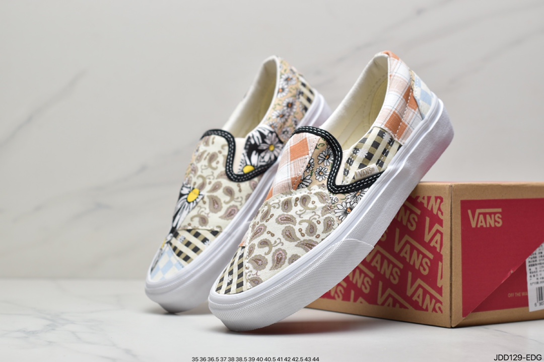 VANS Era retro limited cashew flower stitching asymmetric checkerboard retro canvas shoes