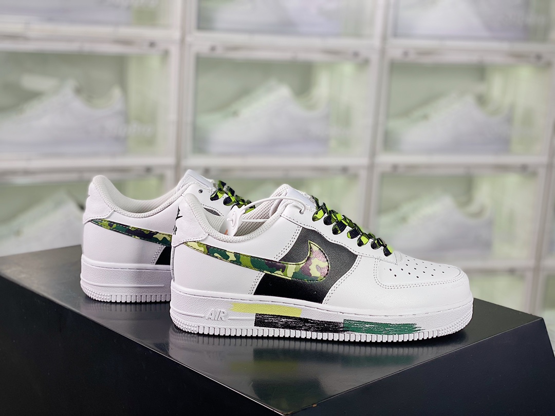 G0 男女鞋真标带半码采用硬质粒面牛培皮革鞋面材质内置全掌air sole气垫创意定制配色，耐克Nike Air Force 1 07 LV8″White/Night View”空军一号经典低帮百搭休闲运动板鞋“皮革野战陆军迷彩”