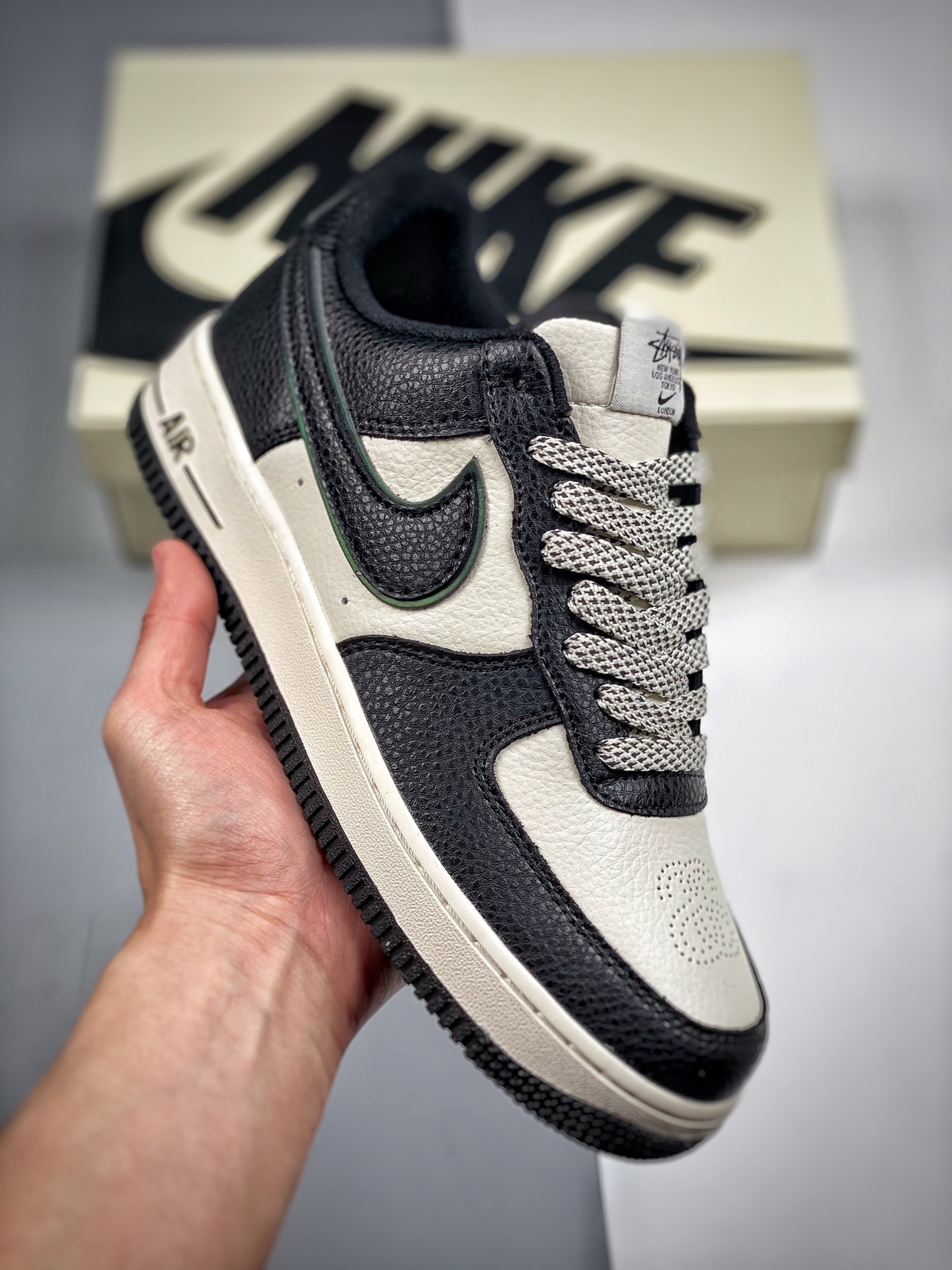 Nike Air Force 1 Low edición conjunta Stussy, blanco y negro reflectante, cielo estrellado, horma original, plantilla o…