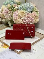 Dior Clutches & Pouch Bags Burgundy Red Cowhide Patent Leather Lady Chains
