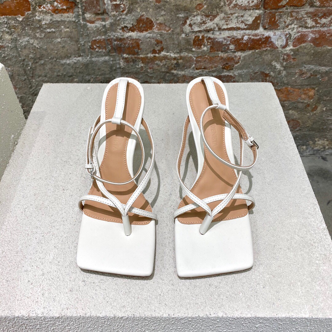Bottega Veneta High Heel Sandals Lambskin White Square Toe Ankle Strap