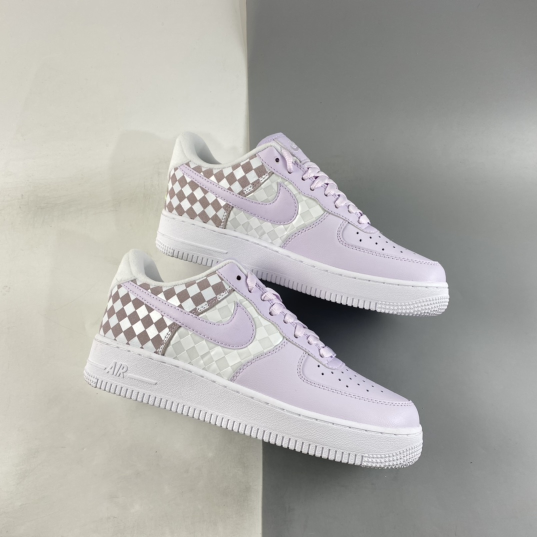P200 NIKE Air Force 1’07 Low 棋盘白紫 空军一号低帮休闲板鞋 CJ9700-500