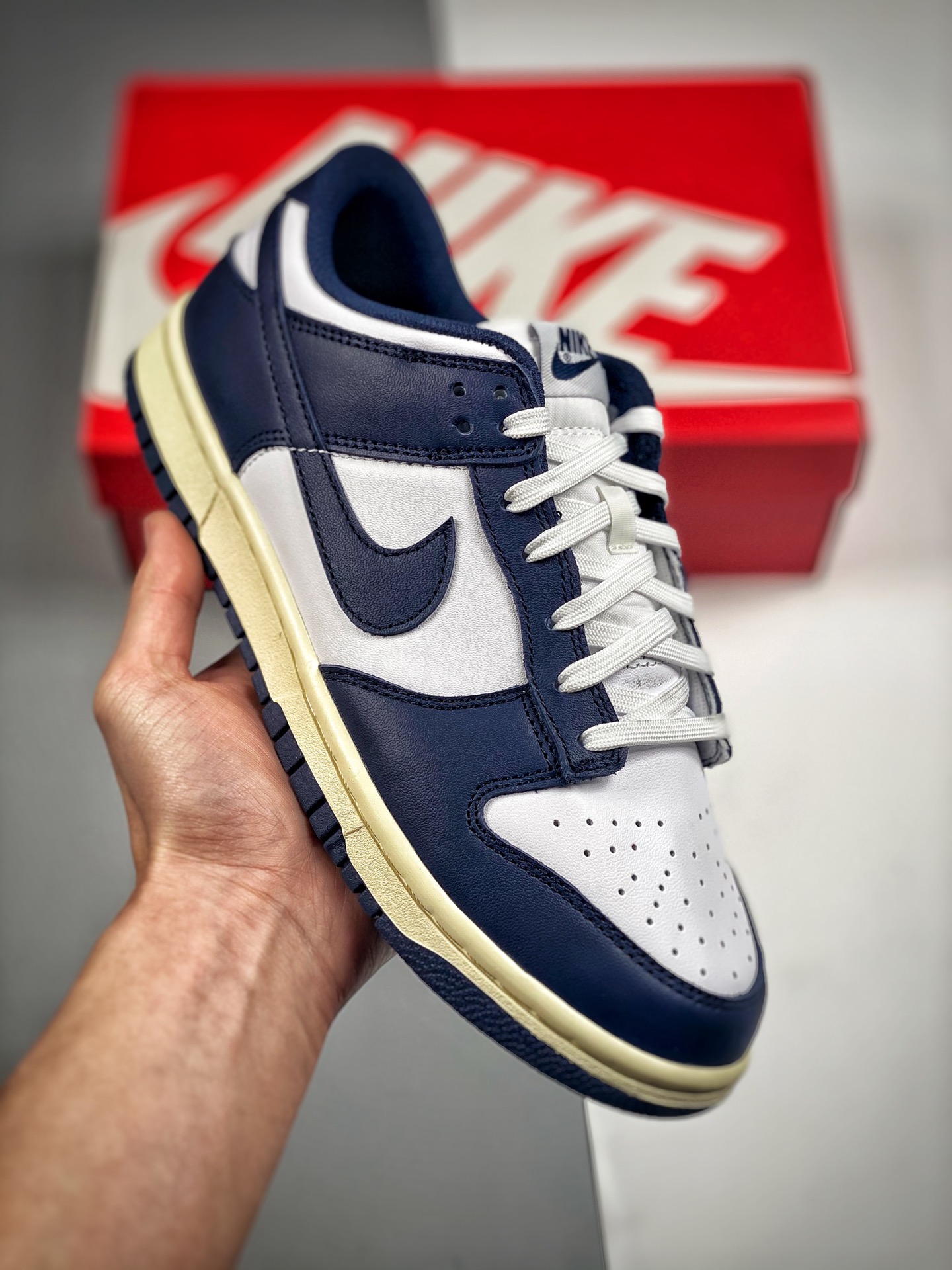 【Nivel techo】 Nuevo G Nike Dunk Low "Midnight Navy and White" Azul marino desgastado Limpieza insuperable en el mercado…