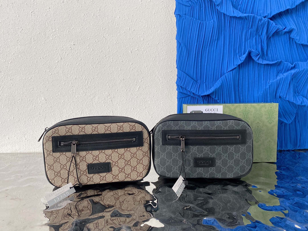 I5  Gucci 古奇   GG印花腰包 斜挎胸包 男女通用采用精湛镶嵌细工，实物拍摄 原厂原版面料 474293 配送小票礼盒 24 x 15 cm。