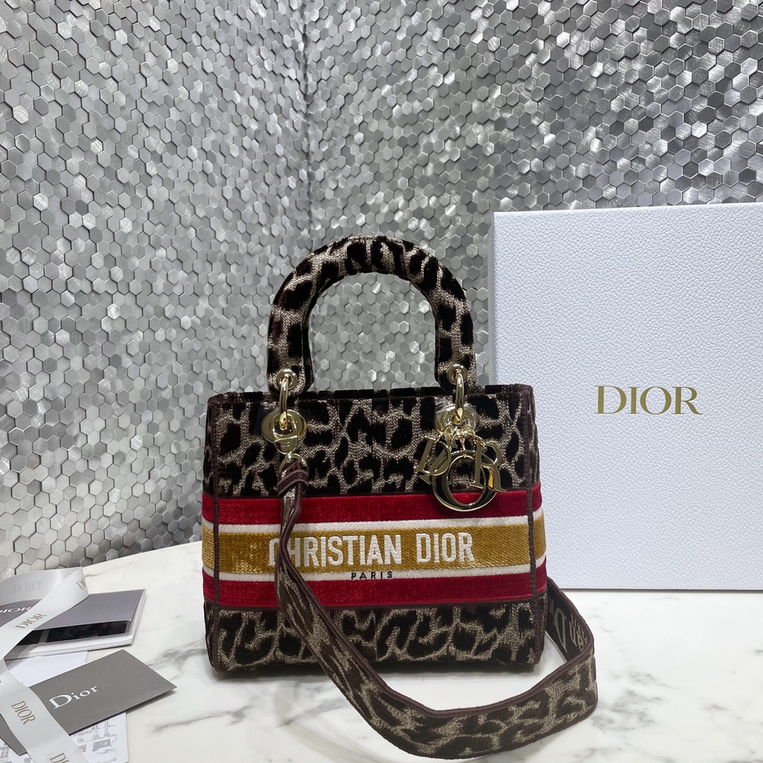 Dior Bags Handbags Beige Gold Leopard Print Embroidery Cotton Velvet Lady