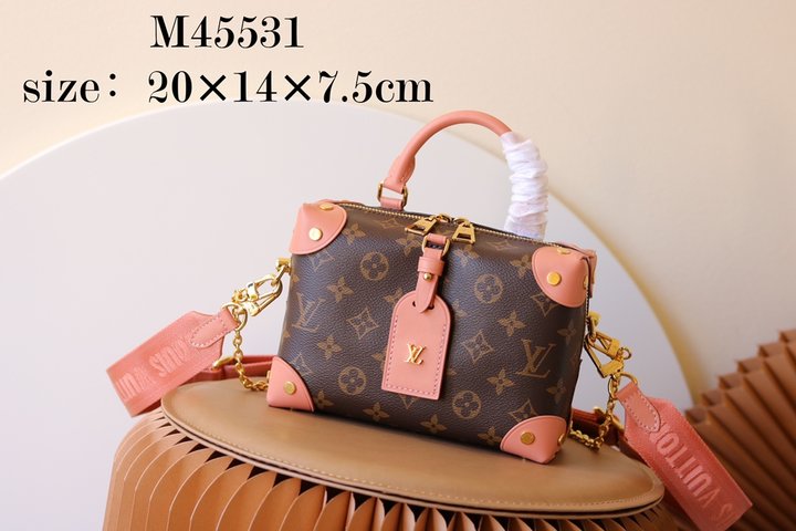 Best AAA+ Louis Vuitton LV Petite Malle Bags Handbags Replcia Cheap Black Pink Embroidery Monogram Canvas Chains M45531