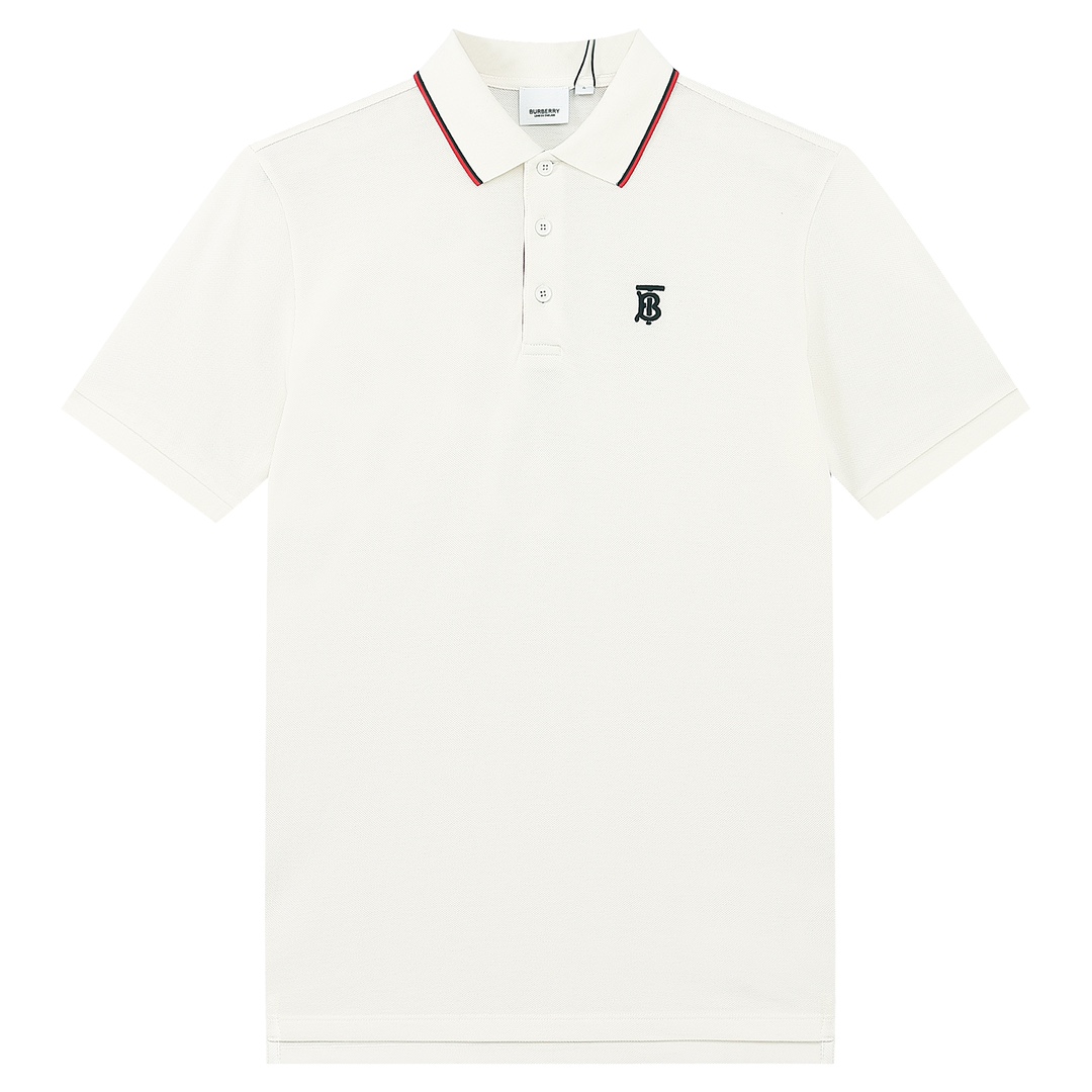 BBR Burberry*2023SS polo de cuello nuevo, bordado clásico de letras TB, diseño de cuello con tejido, abertura…