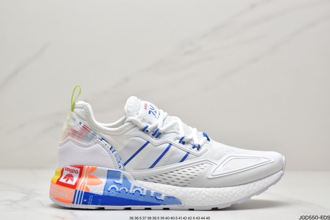 Adidas ZX 2K Boost low-top all-match running shoes ”Mesh white and blue graffiti print LOGO” GX2718