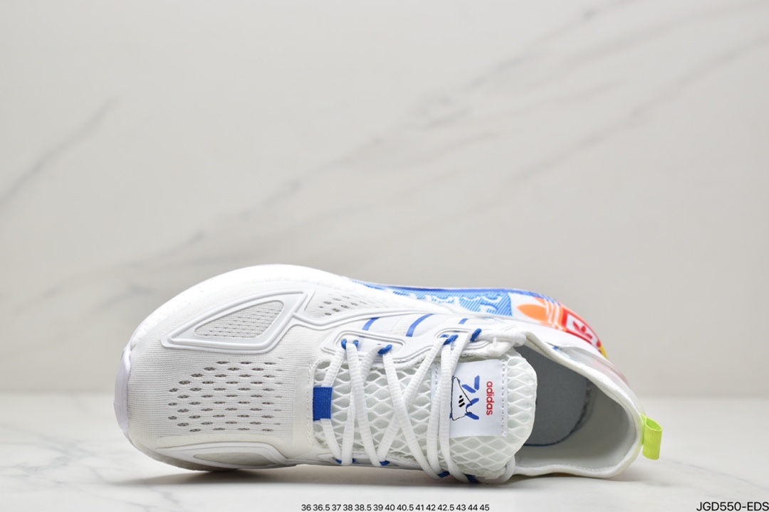 Adidas ZX 2K Boost low-top all-match running shoes ”Mesh white and blue graffiti print LOGO” GX2718