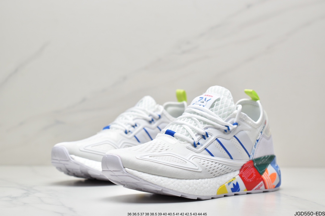 Adidas ZX 2K Boost low-top all-match running shoes ”Mesh white and blue graffiti print LOGO” GX2718