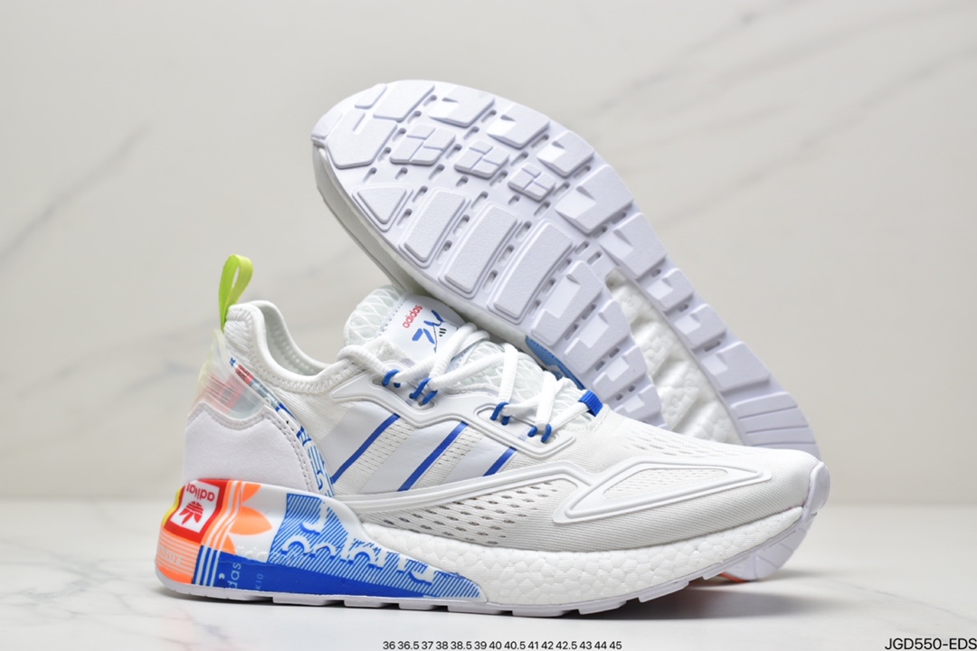 Adidas ZX 2K Boost low-top all-match running shoes ”Mesh white and blue graffiti print LOGO” GX2718