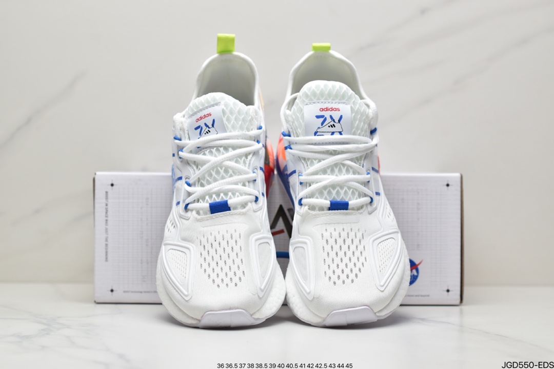 Adidas ZX 2K Boost low-top all-match running shoes ”Mesh white and blue graffiti print LOGO” GX2718