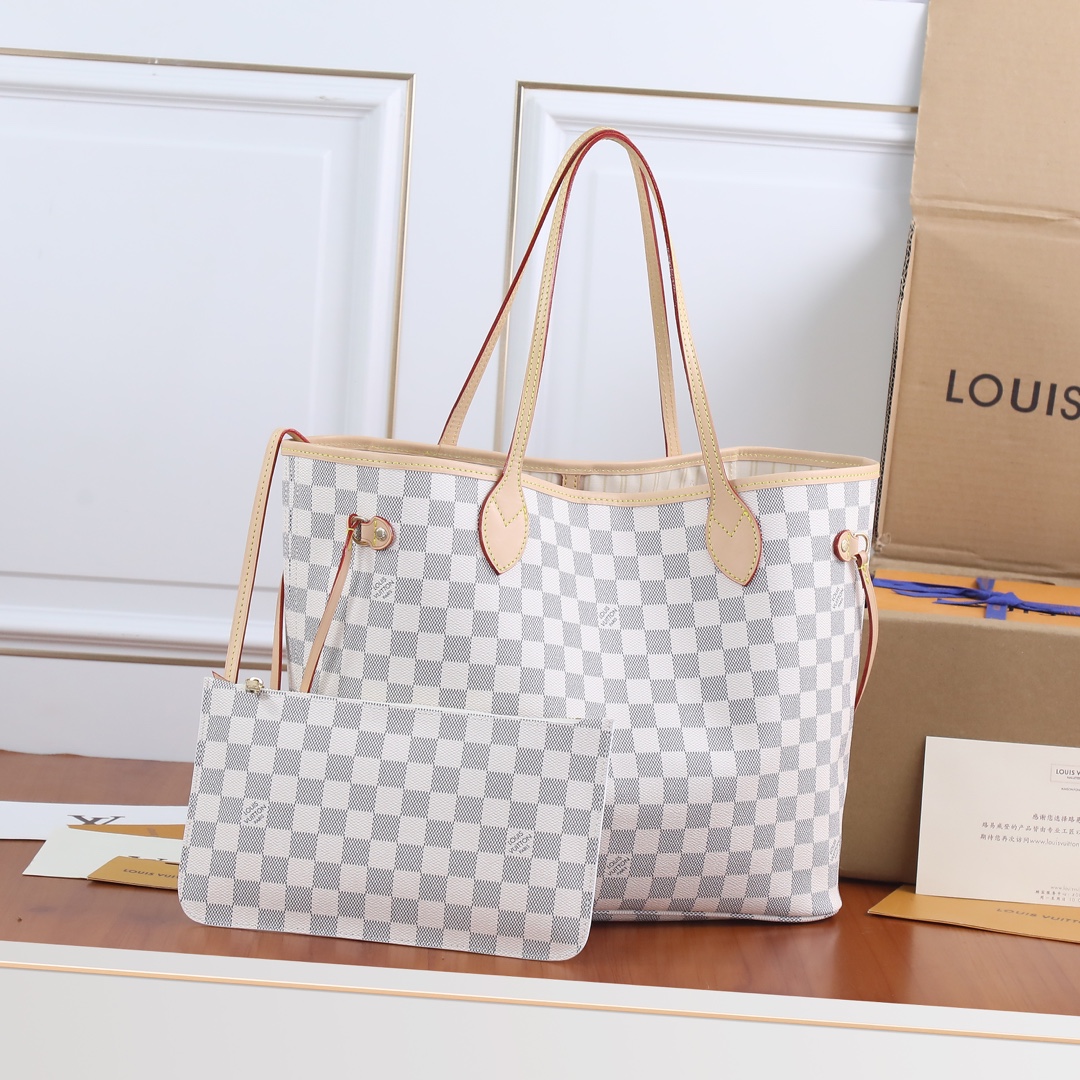 حقيبة لويس فويتون Neverfull متوسطة الحجم M40995 من قماش Damier Azur الأيقوني