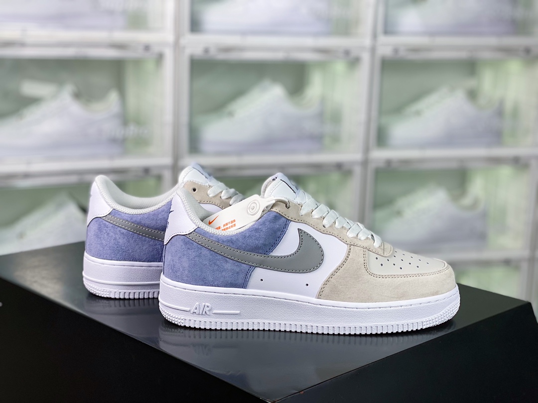 H0 男女鞋真标带半码采用牛培皮革拼接翻毛皮鞋面材质鞋面内置全掌air sole气垫小巴黎配色，全新耐克Nike Air Force 1´07 Low”Paris Sky Grey”空军一号经典低帮百搭休闲运动板鞋“巴黎麂皮米白浅兰”LM2033-208
